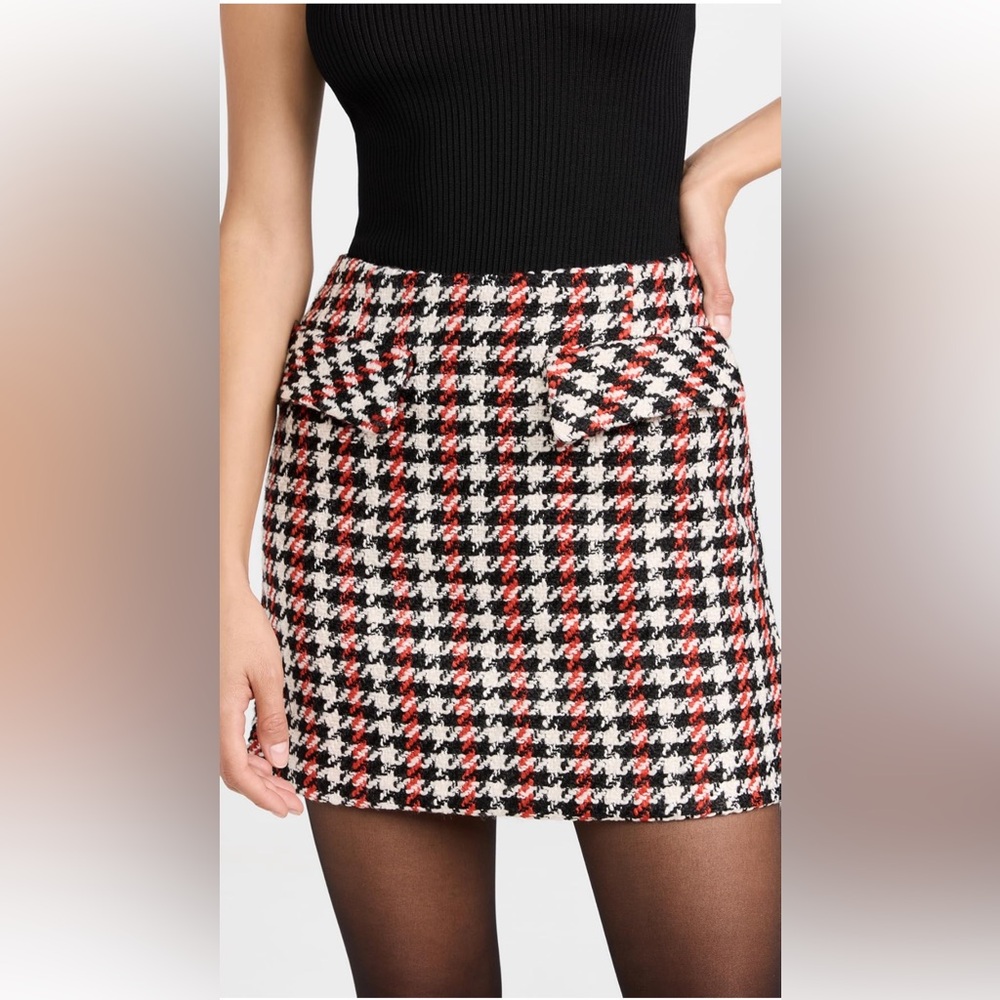Baum und Pferdgarten Shanna Red Check Tweed Mini Skirt US 10 Bouclé Houndstooth